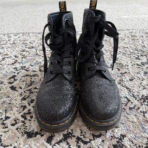 Black Glitter Combat Boots